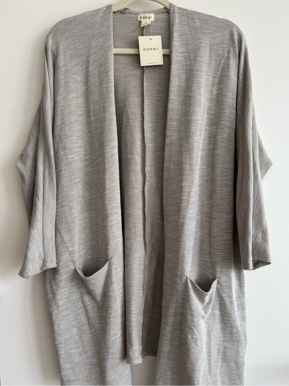 DONNI. Ribbed Open Front Cardigan OS Light Gray Minimalist Duster Layer